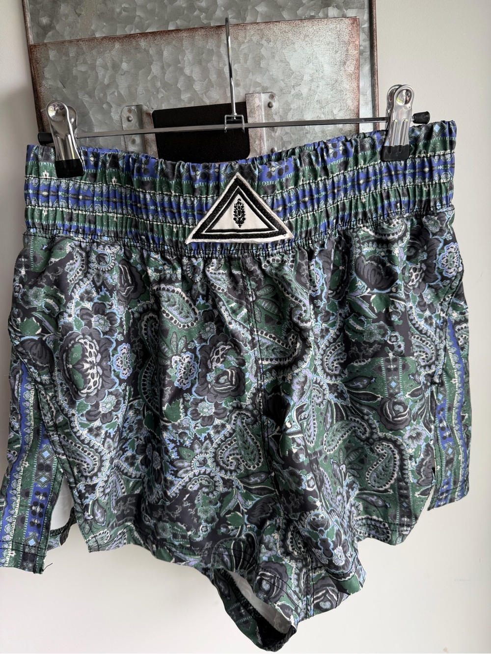 FP Movement by Free People Green and Blue Paisley Athletic Shorts